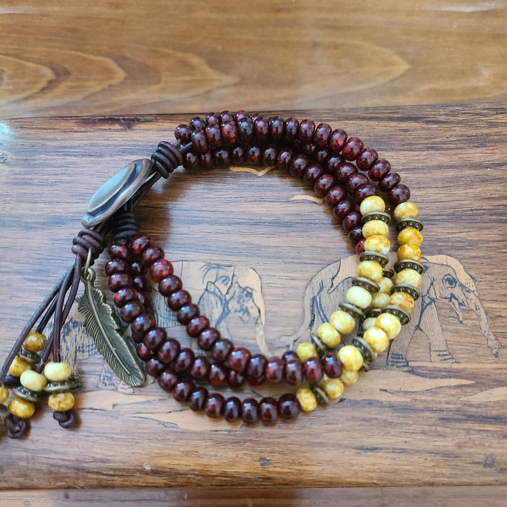 Handmade Boho Triple Strand Leather Picasso Czech